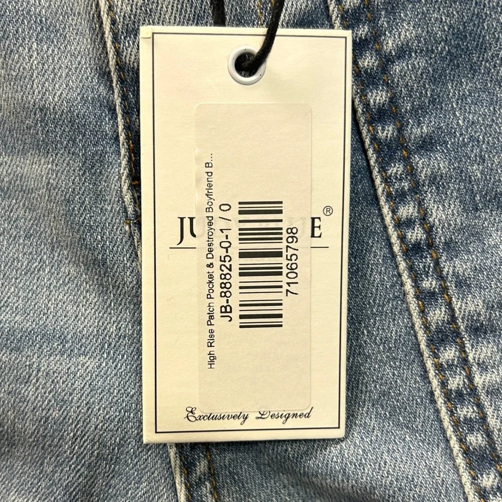 Judy Blue Boyfriend Jeans Womens 0/24 High Rise Utility Pocket Light Blue Denim